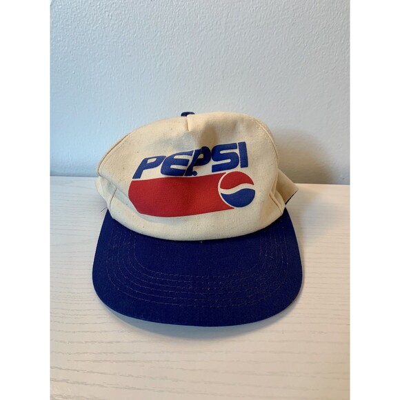 VTG 80 90 Pepsi Baseball Hat Cap Snap Back Trucker Cream Ivory K Products USA - Picture 1 of 9